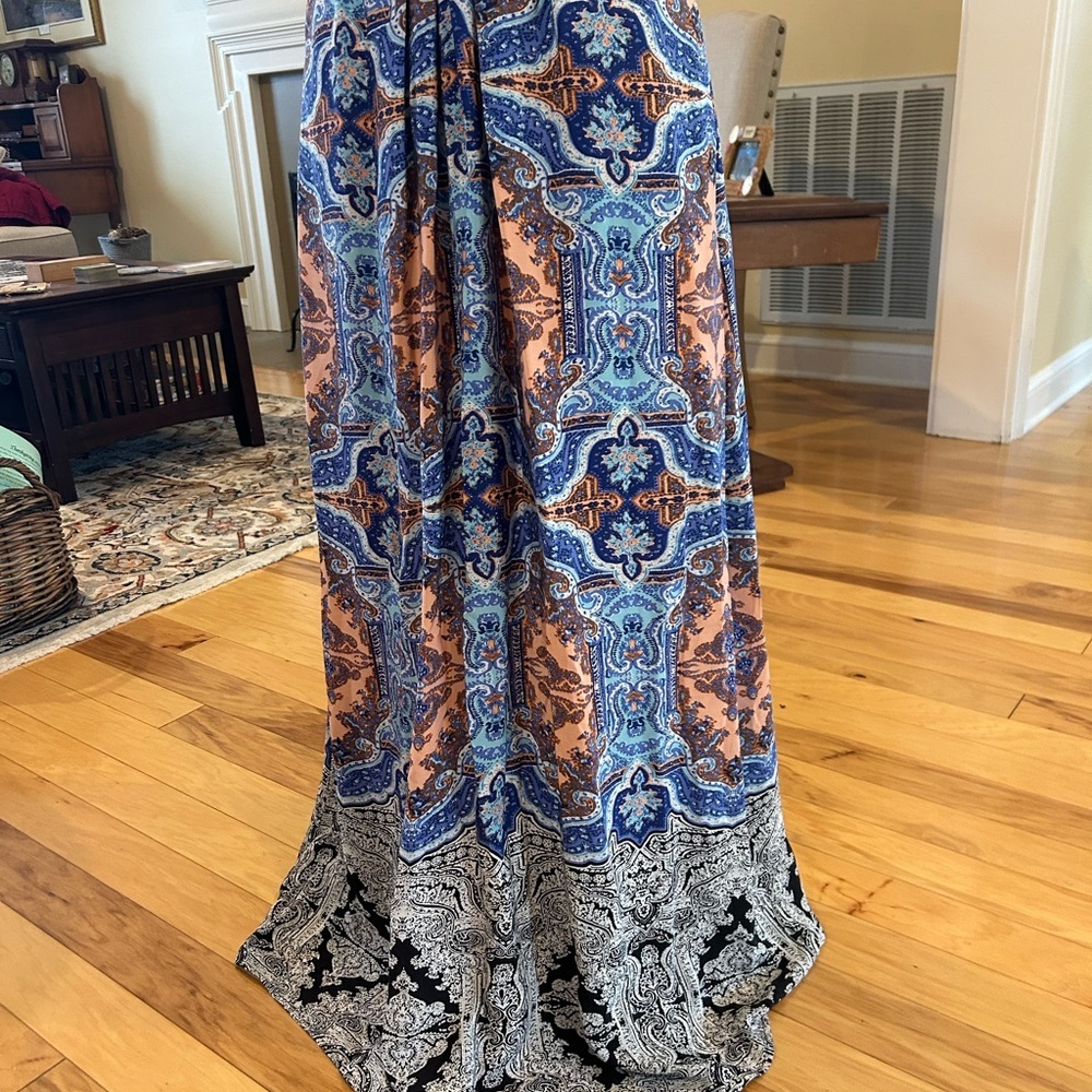 Maeve Anthropologie Paisley Medallion V-Neck Sleeveless Silk Maxi Dress - Picture 5 of 16
